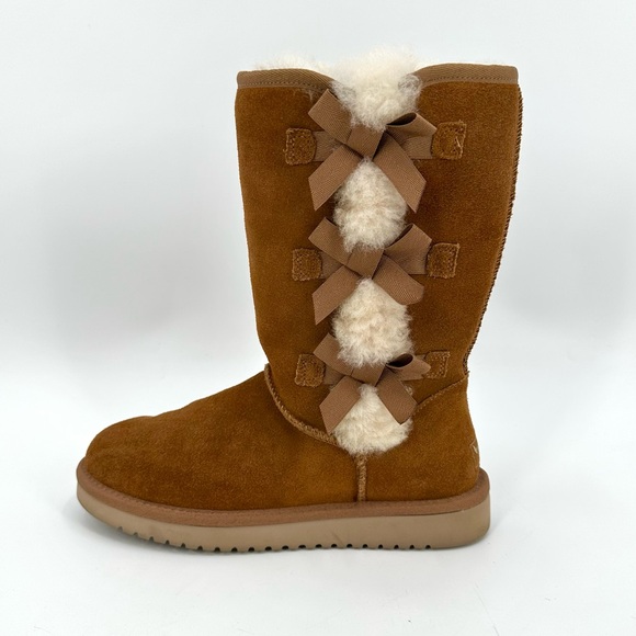 Koolaburra By UGG BOOTS Victoria Tall Chestnut 1015875 US Size 7 Bows Lined - Picture 1 of 12